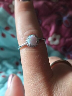 Sterling Silver Opal Moissanite Size 7